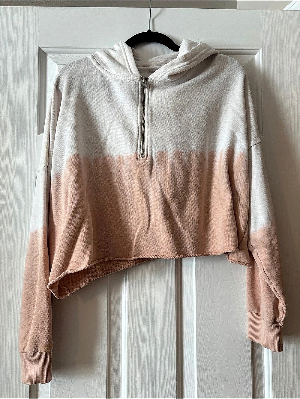 aerie Colorblock Cropped Hoodie in Pink & White Size XL